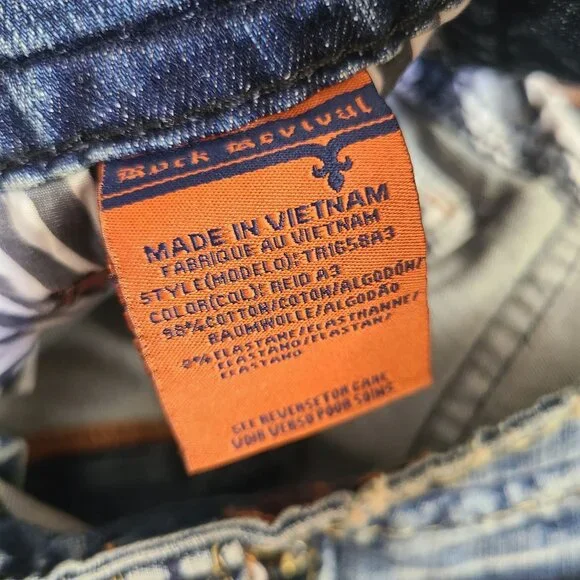 Rock Revival Reid Alt Straight Distressed Denim Jeans Size 42x34 Blue #2 - Picture 6 of 6